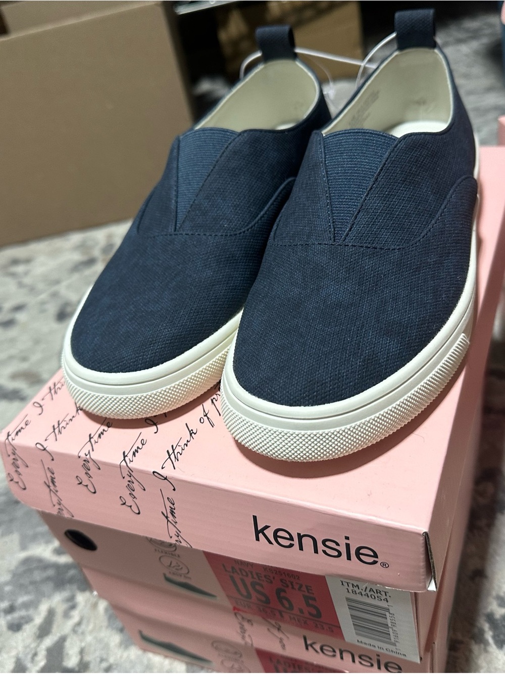 Kensie Navy Slip-On Canvas Sneakers with White Sole